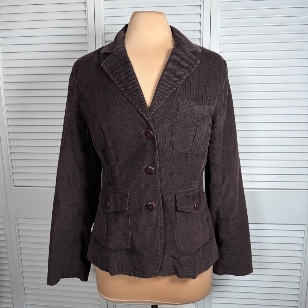 Talbots Brown Corduroy Blazer Jacket Stretch Size 10 Button Front Classic Fall.‎